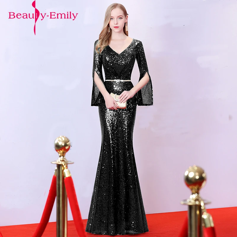 Женское вечернее платье Русалочка Beauty elegent festa длинное черное с золотыми