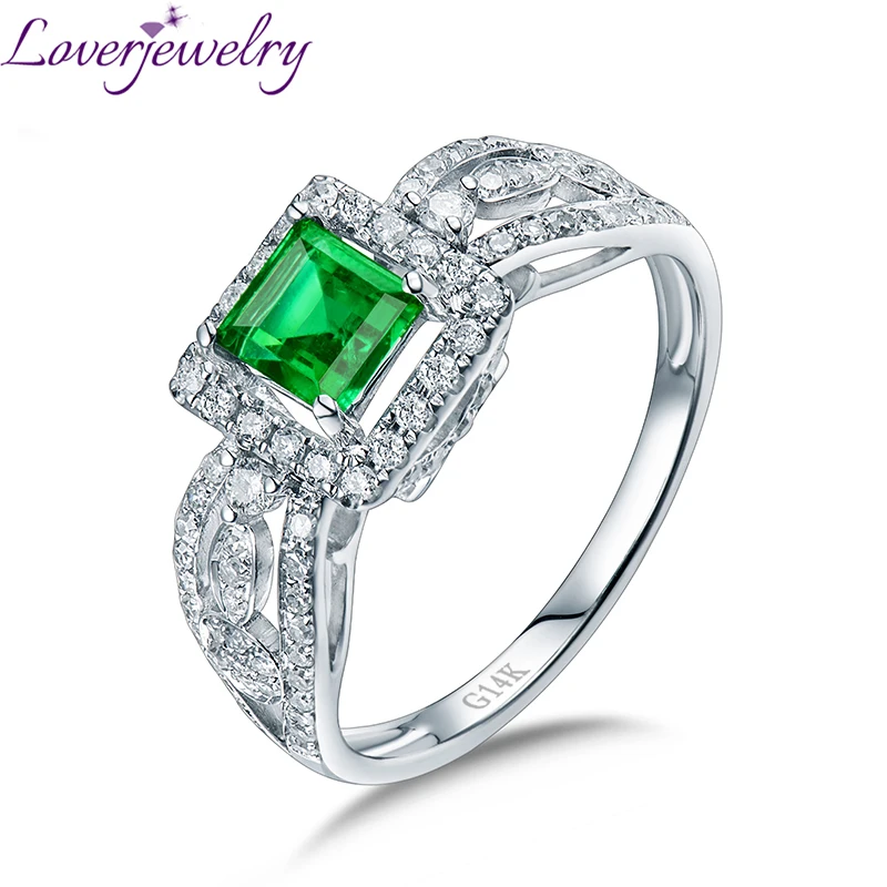 Женские кольца LOVERJEWELRY из Замбии с натуральным изумрудом белое золото 14 карат
