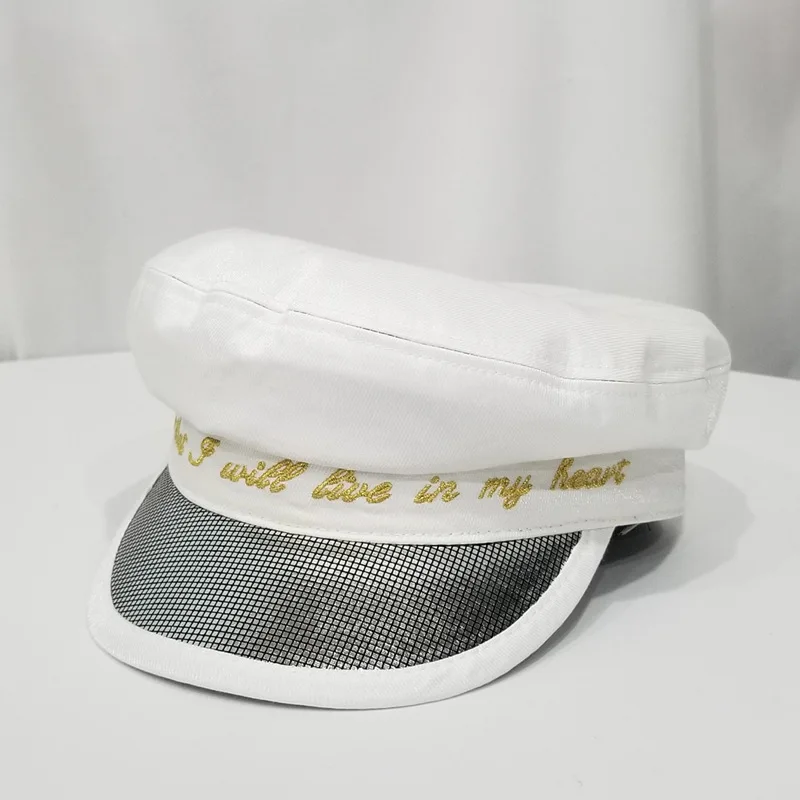 Winter Woman's Military Army Navy Leather Cap Literary Letter Newsboy Hats Warm For Autumn Winter Flat Top Berets Sequins Hat