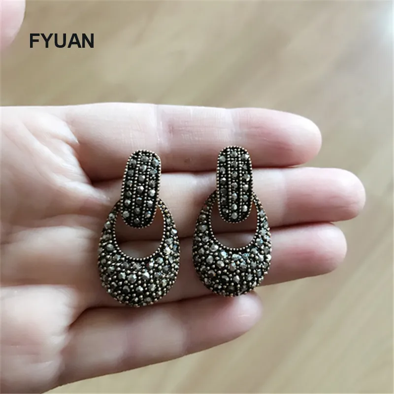 FYUAN винтажные ювелирные изделия серьги с кристаллами древнее золото серебро цвет