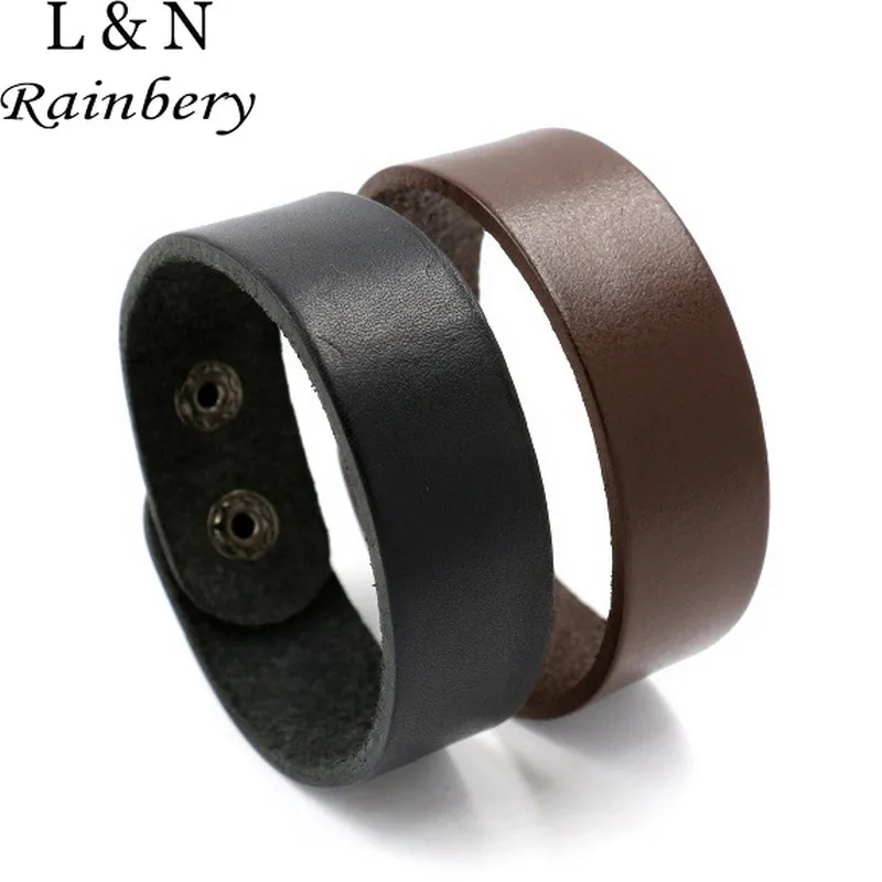 Модный черный коричневый мужской браслет Rainbery из натуральной кожи с простыми
