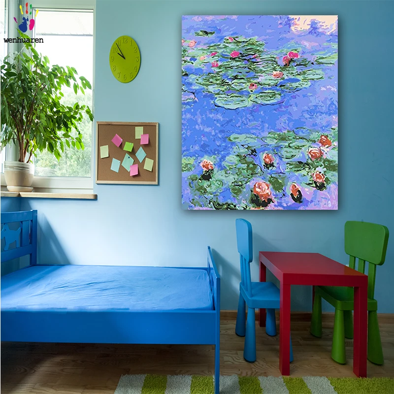 DIY картинки для раскраски по номерам с цветами лотоса и птицы рисования живописи