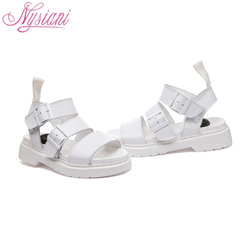 Nysiani кожаные сандалии летние Стиль Гладиатор 2017 квадратный каблук с открытым