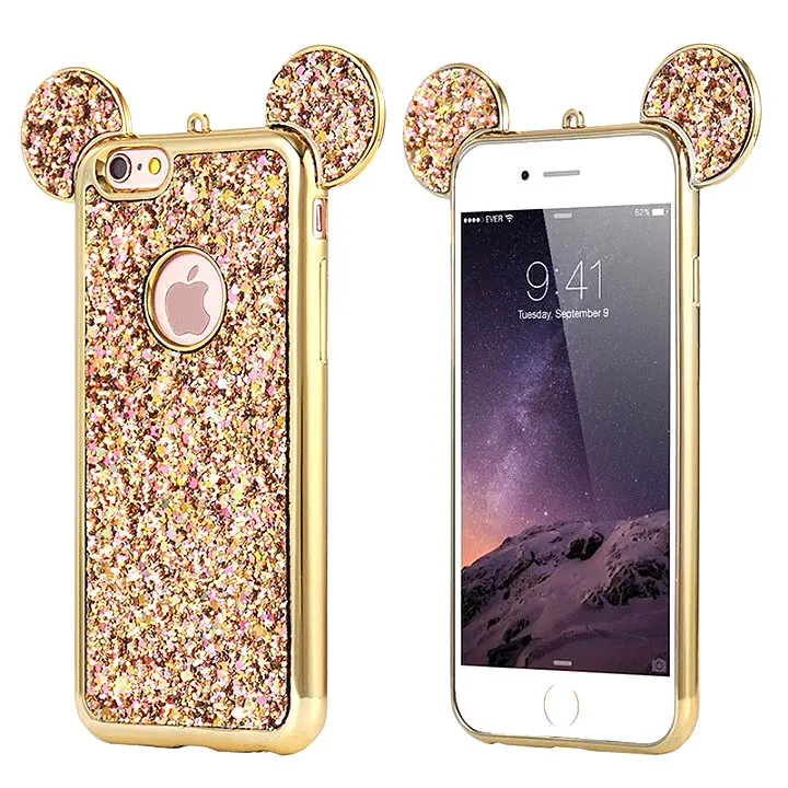 3D супер милый чехол с ушками мышки для iPhone X 7 8 Plus 6 6s plus 5S SE мягкий блестящий