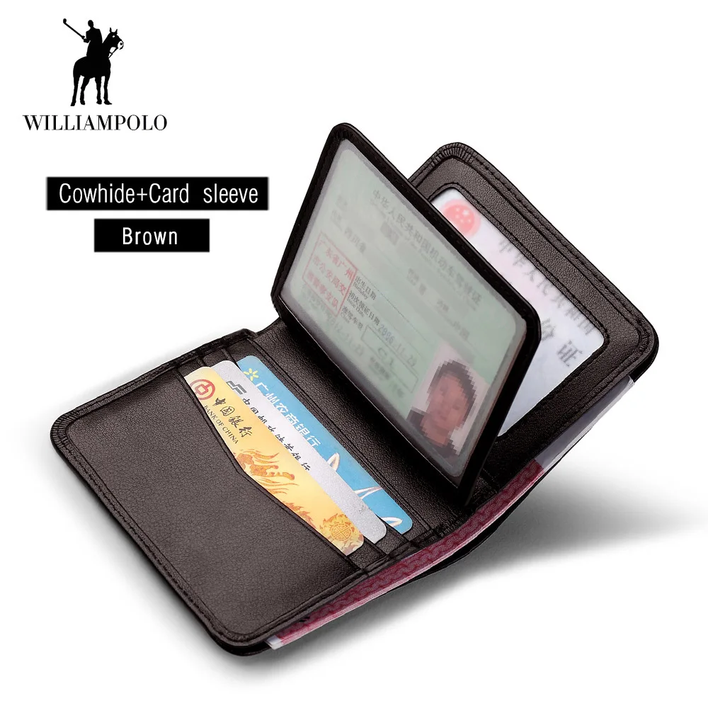 Brown-Card sleeve Бренд, мужские кошельки, короткий тонкий двойной клатч, сумка из натуральной кожи, кошелек, мини кредитный держатель для карт, мужской Карманный Кошелек - Цвет: Brown-Card sleeve