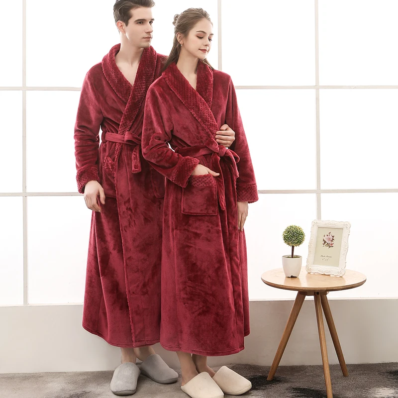 

2018 Fall winter New bathrobes for women&men Lovers long sleeve Long flannel robe female male sleepwear lounges homewear pyjamas