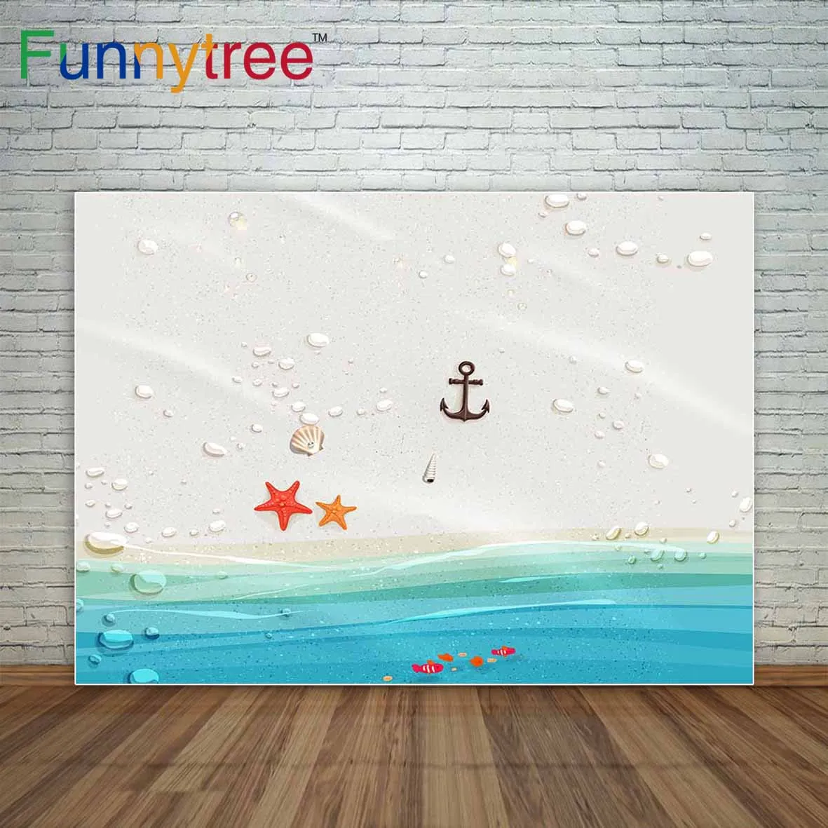Фон Funnytree для фотосъемки с изображением пляжа морской звезды маленькой рыбы
