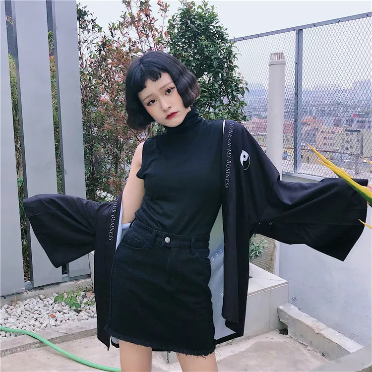 HARAJUKU digit print 2018 летнее Кимоно Кардиган Женская верхняя одежда Солнцезащитная
