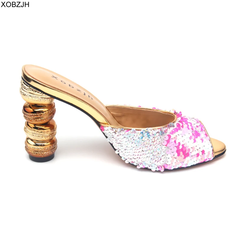 Босоножки женские на высоком каблуке с открытым носком без застежки|Боссоножки и