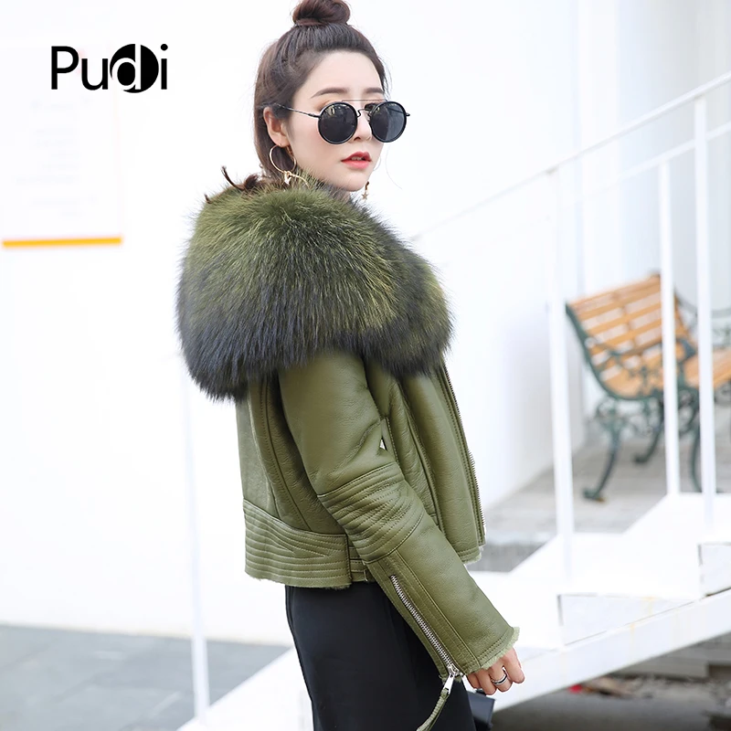 PUDI C18002 женская зимняя теплая sheepleather Куртка, жилет с воротником из меха енота, пальто для девочек, Женская куртка, пальто