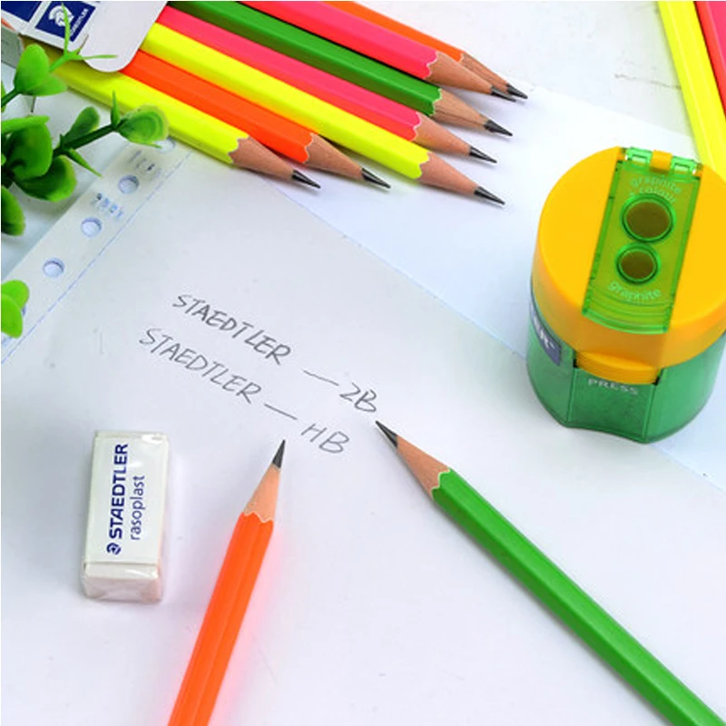12 шт. STAEDTLER 132 Макарон/неоновая Шестигранная ручка 2B HB карандаш для студентов с карандашом для письма гладкий и легко ломается