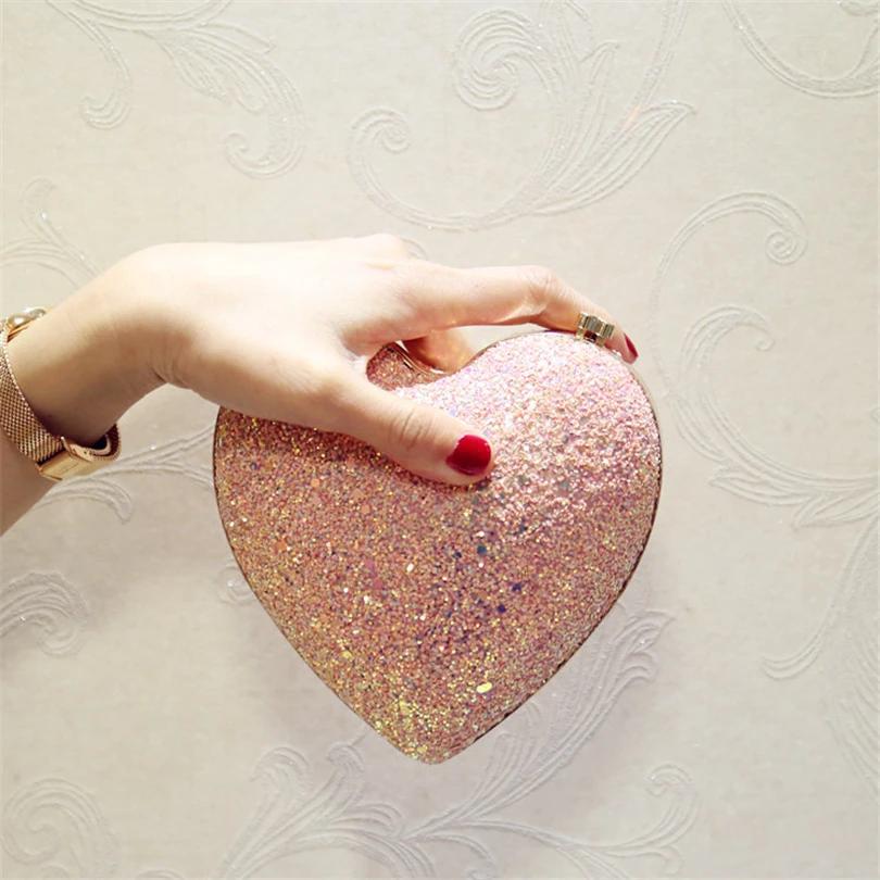 День клатч вечерние сумки любовь в форме сердца Bling цепи Кроссбоди сумка для свадьбы замок с бриллиантами Кошелек вечерние сумки