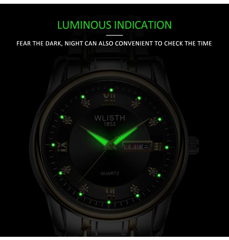 WLISTH Лидирующий бренд роскошные часы мужские водонепроницаемые кварцевые