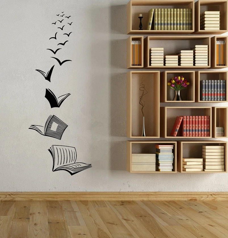 Виниловые наклейки на стену учебная библиотека открытая книга комната чтения