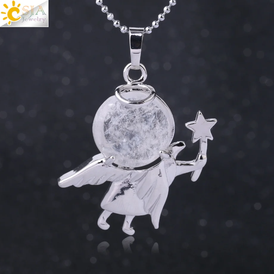 Кулон CSJA с милым ангелом ожерелье из натурального камня розовый кварц Фиолетовый