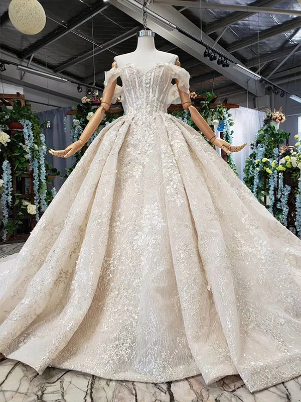 as picture HTL510 off shoulder wedding dress shiny sweetheart appliques bridal gowns with train vestido de noiva princesa com brilho - Цвет: as picture