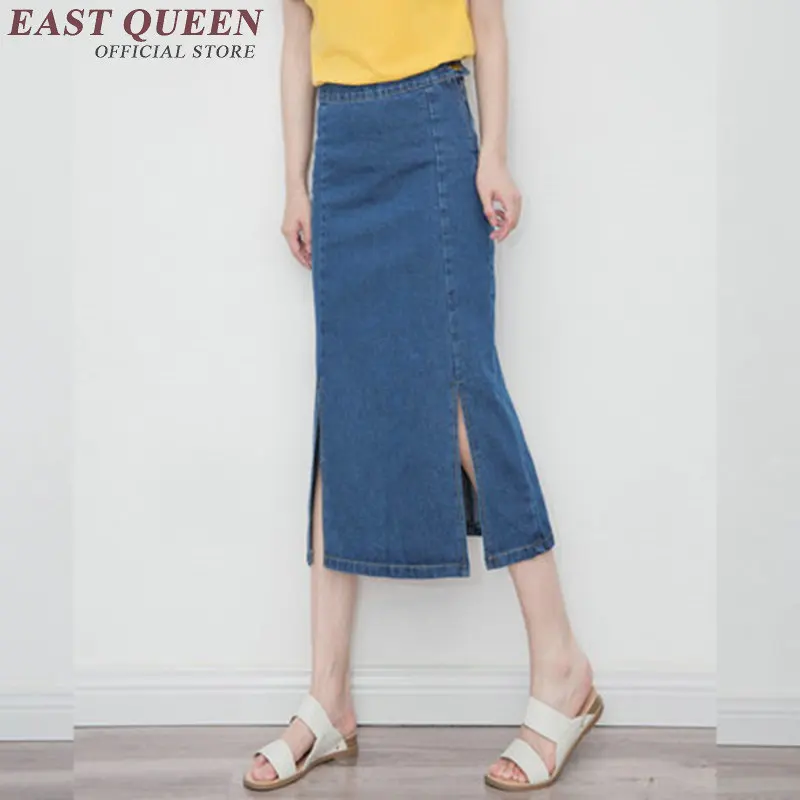 Женская джинсовая юбка длинная Осенняя с разрезом сбоку KK1667 H|jean skirt long|fashion long