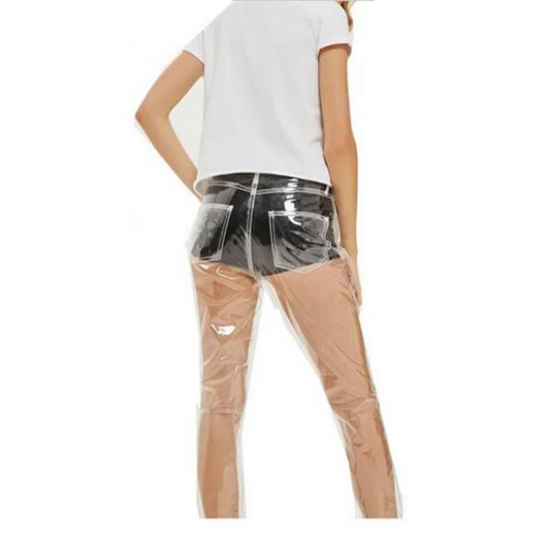 Модные женские летние осенние брюки прозрачные пластиковые сексуальные