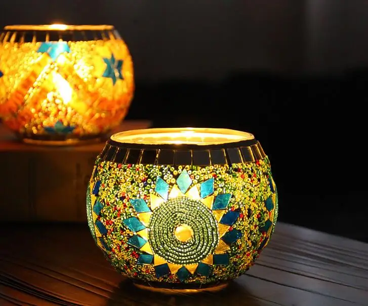 2017 European Retro Mosaic glass candle holders romantic candlelight dinner candles cup furnishing articles | Дом и сад