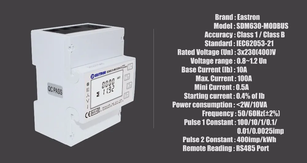 SDM630M DC Многофункциональный четырехфазный трехфазный(10) 100A прямое подключение цифровой din-рейку измеритель энергии, MID утвержден