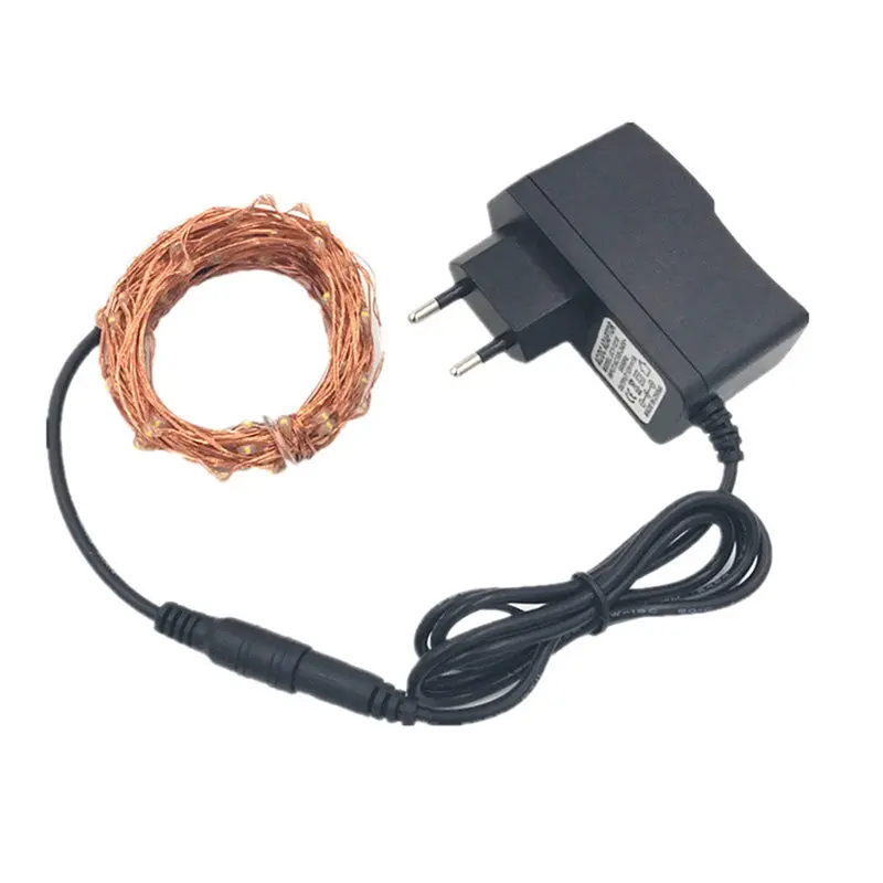 10 м медная 100 гирлянды светодиодные светильник 100led 12V1A Мощность адаптер