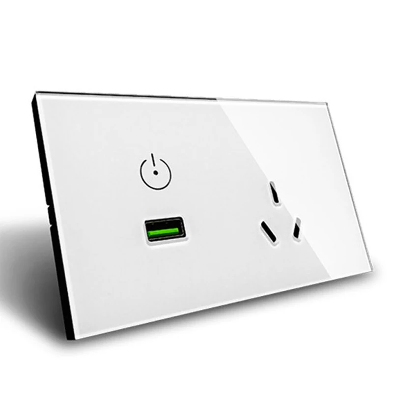 ASEER AU Утвержденная Розетка с usb, черная кристальная стеклянная панель 15A сенсорное управление USB настенная розетка AC110-240V, кухонная розетка - Тип: White Color