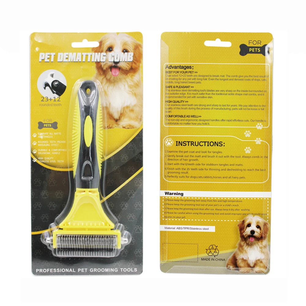 Расческа для собаки с двухсторонним гребнем для расчесывания и распутывания шерсти, расческа для кошек, триммер для сбривания шерсти, инструмент для груминга животных, машинка для удаления шерсти 11/23 лезвий.