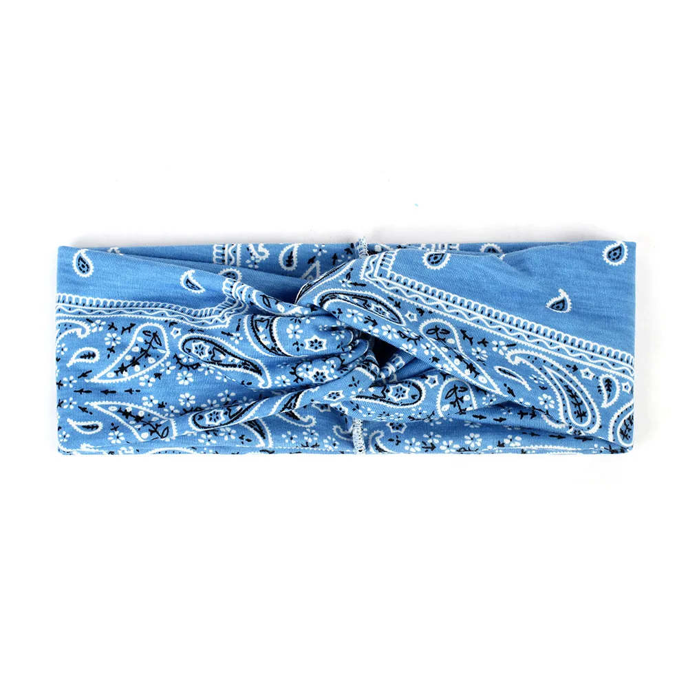 light blue Geebro модная женская вязаная завязанная в узел лента принт богемный головной убор эластичный обруч для головы повязка на волосы "тюрбан" девушка аксессуары для волос - Цвет: light blue