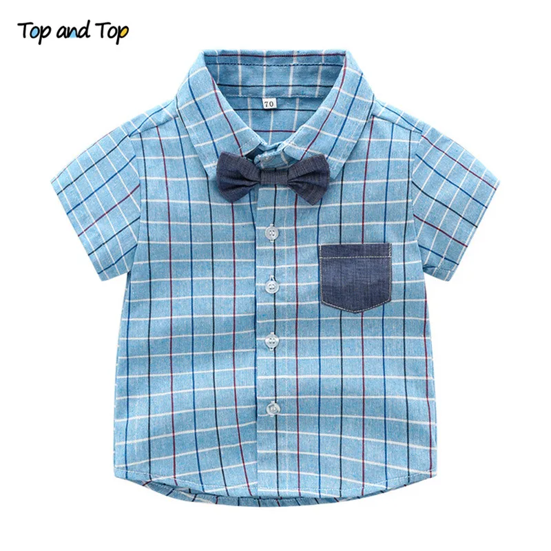 Летний комплект одежды для маленьких мальчиков рубашка в клетку с коротким