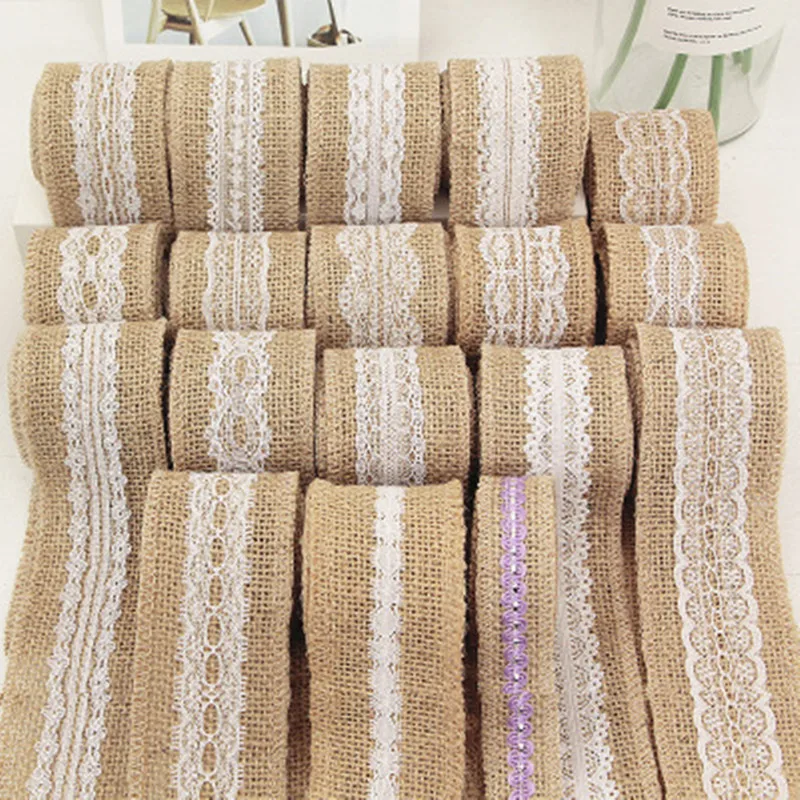 2Meter/Pcs Width 5cm Jute Burlap Rolls Hessian Ribbon With Lace Vintage Rustic Wedding Decoration Ornament Favor | Дом и сад