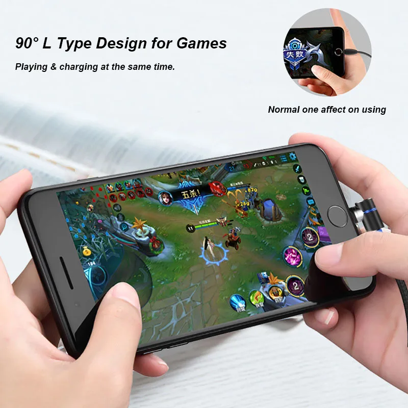 90 градусов светодиодный магнитный кабель для быстрой зарядки iPhone XR XS MAX 8 + SAMSUNG XIAOMI