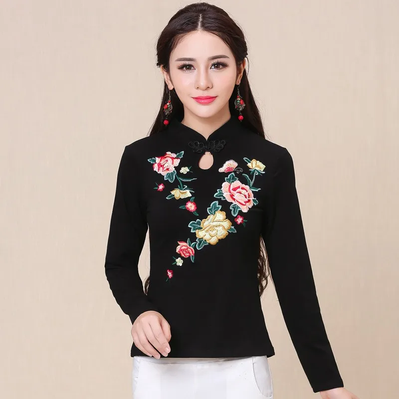 Весенне-осенняя женская футболка с вышивкой Blusas с длинным рукавом 5XL размера плюс качественные топы, женские хлопковые футболки