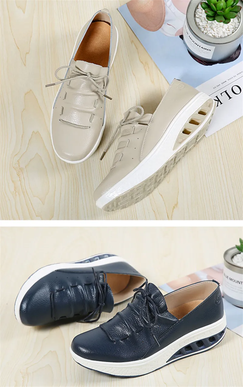 YAERNI Summer Leather Women Shoes Sneakers Nurse Swing Work Single Shoes Wedges Shoes woman Blue White Platform Shoes Slimming