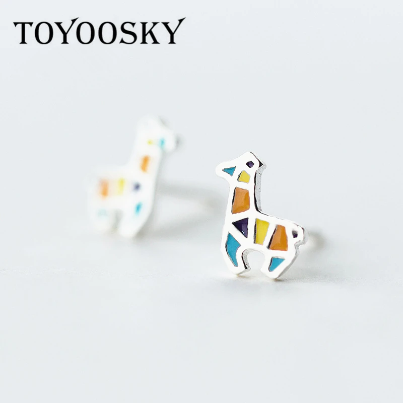 Женские серьги гвоздики с оленем TOYOOSKY из серебра 925 пробы разноцветными