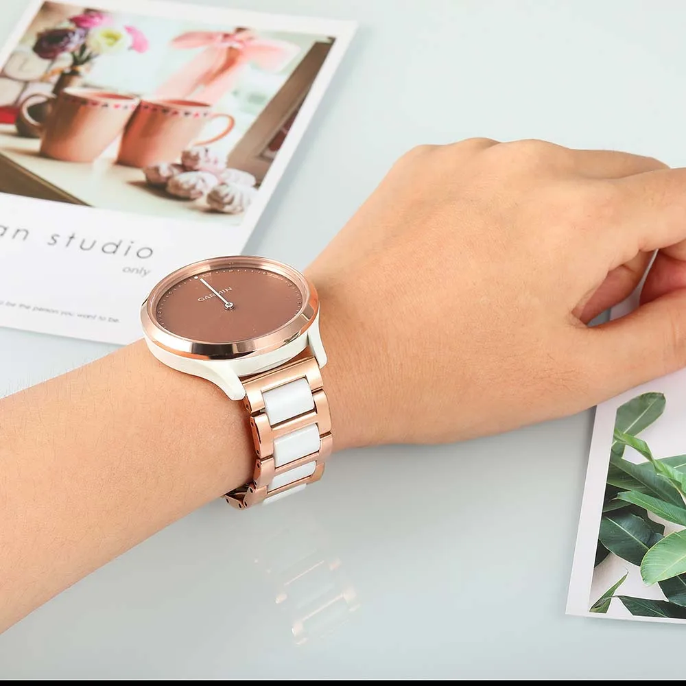 Керамический+ ремешок для часов из нержавеющей стали для Garmin Vivomove/Vivomove HR, быстросъемный ремешок для часов, браслет из розового золота