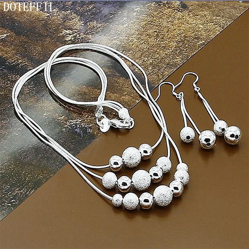 

DOTEFFIL 925 Sterling Silver Smooth Matte Bead Snake Chain Necklace Earring Set For Woman Wedding Engagement Fashion Jewelry