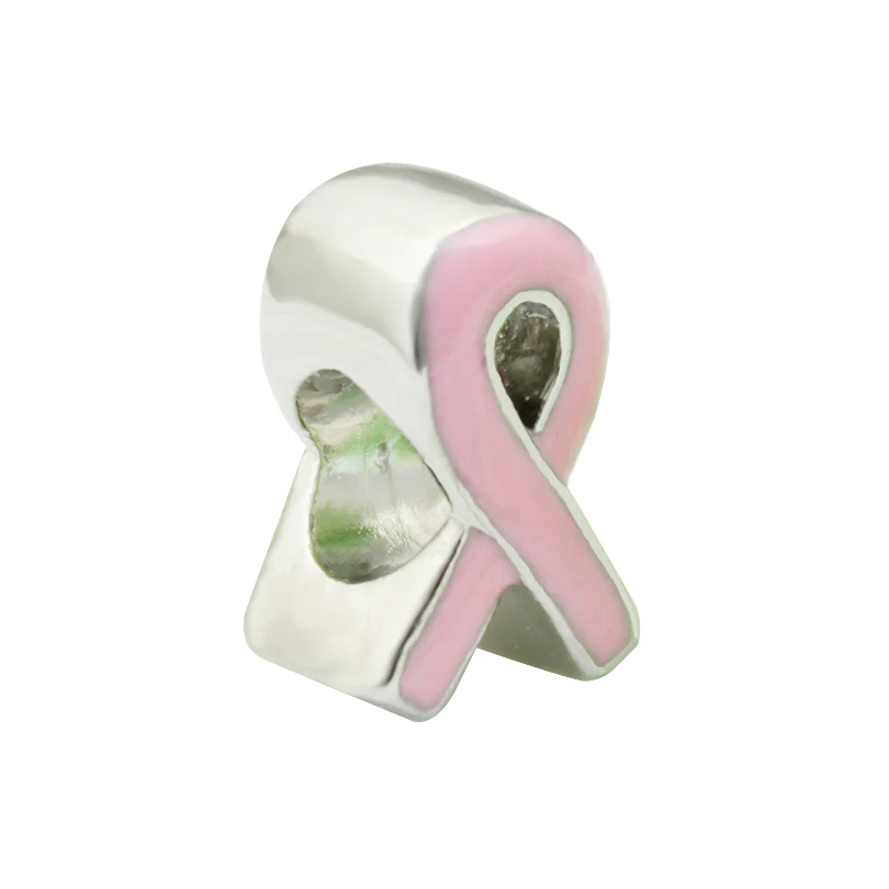 

Free shipping Zinc Alloy DIY Charm Beads Care Female Breast Cancer Pink Ribbon Amulet Fit Pandora Bracelet Necklace