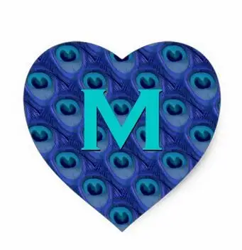 

1.5inch Purple and Blue Peacock Monogram Wedding Heart Heart Sticker