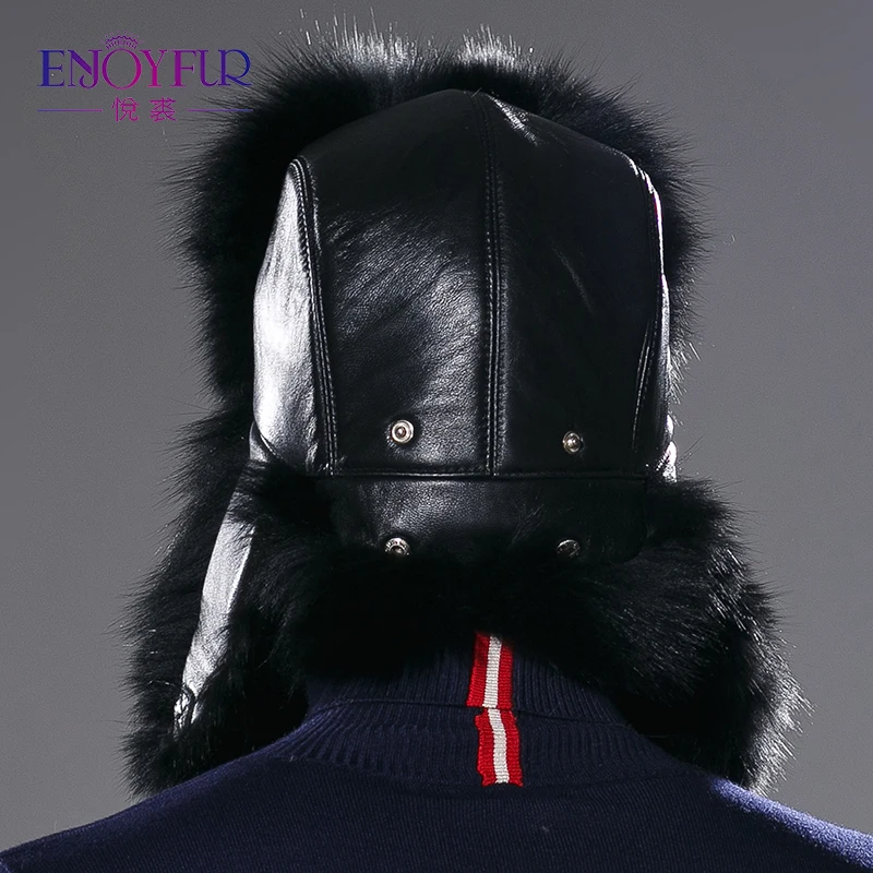 Мужская зимняя меховая шапка из натуральной кожи bomer для мужчин защита ушей енота