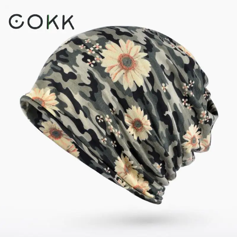 

Женские шапки COKK, шапка-тюрбан, камуфляжная шапочка с цветком, Мужская кепка на голову, маска, шарф, мешковатая Кепка в стиле хип-хоп, Skullies