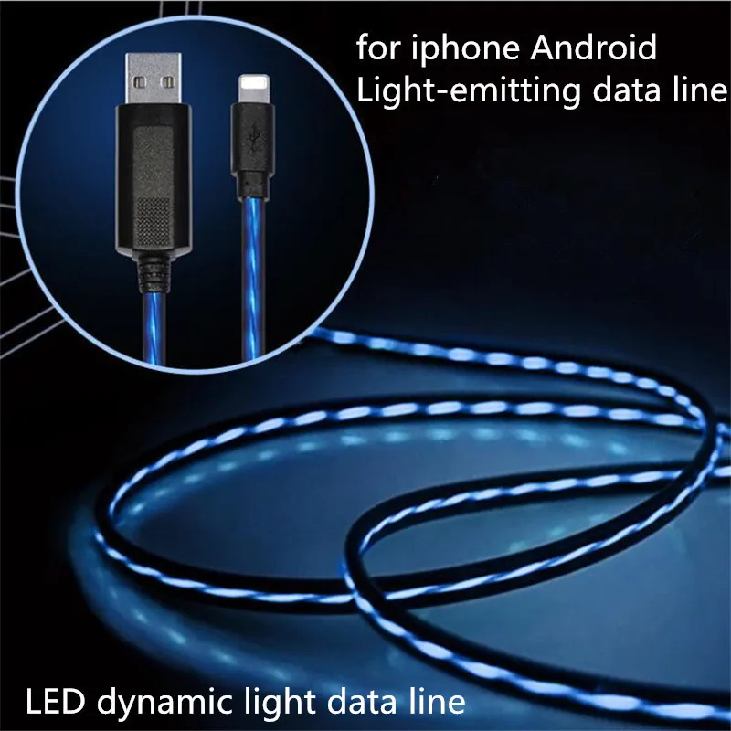 1 м USB кабель Micro USB кабель течёт светодиодный светящийся зарядный кабель синхронизировать мобильный телефон кабели для samsung iPhone 8 Xiaomi Android type C