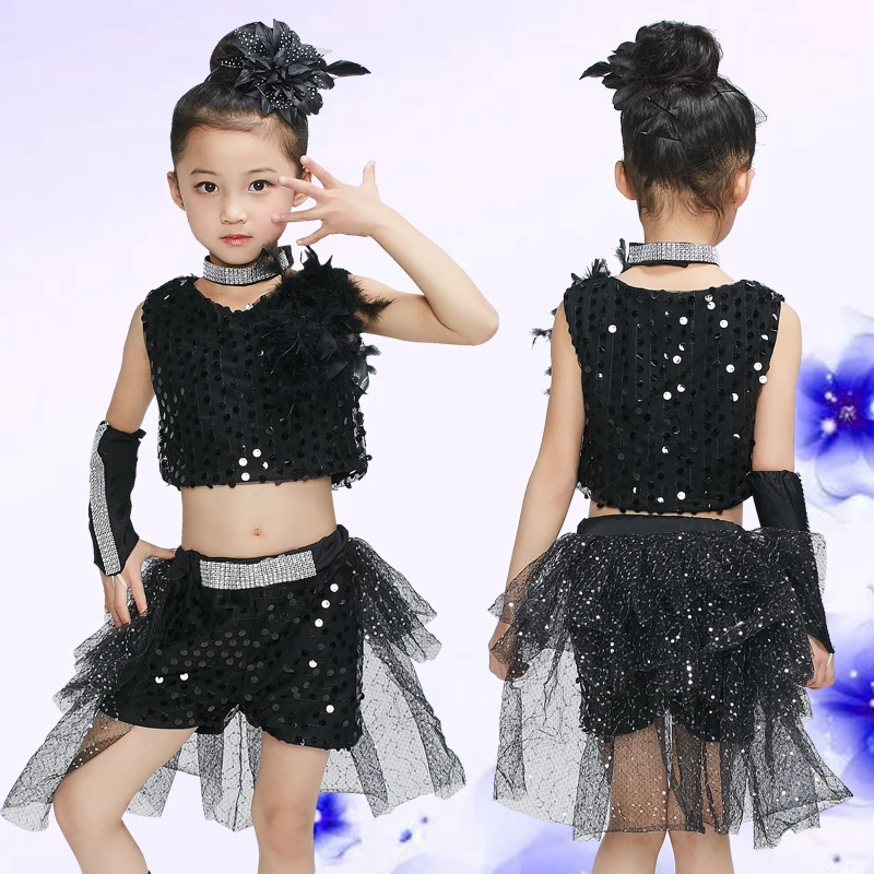 Костюм для джазовых танцев с блестками девочек топ + шорты ожерелье чехол обуви