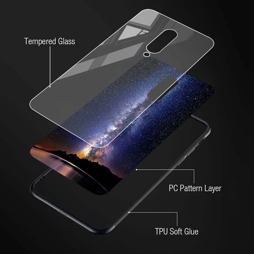 

For Oneplus 7 Pro 7 7T Case Tempered Glass Star Space Covers Coque On The For One plus 7 Pro 7 7T Cover Coque Funda Bumper Capa