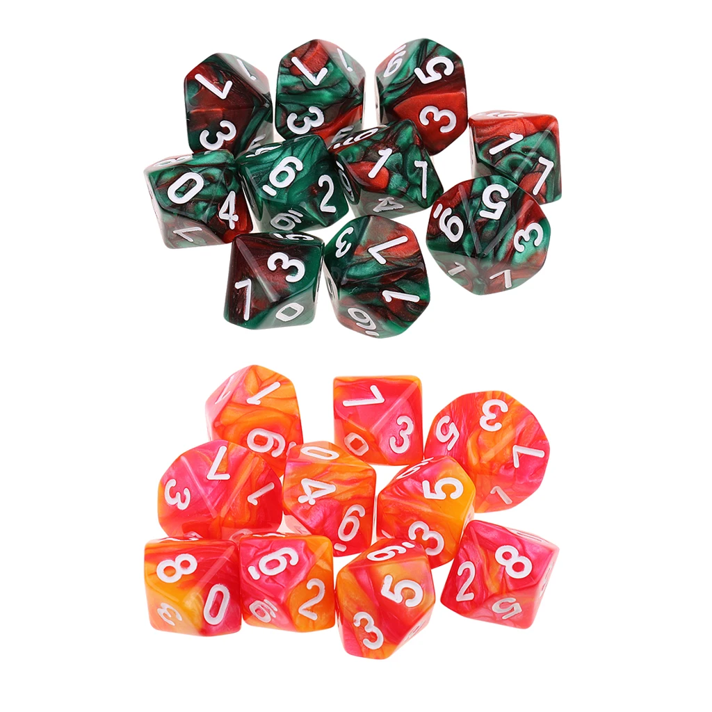 20 штук 10 Двусторонняя D10 многогранные кости двойной Цвет для DND RPG MTG настольные