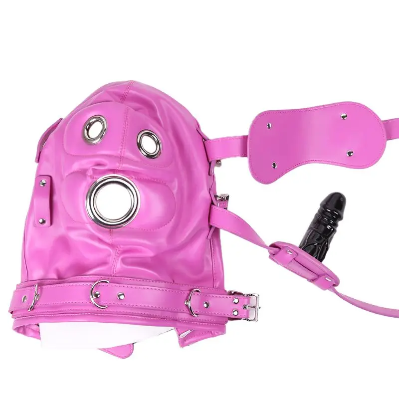 Фетиш маска головной капюшон с закрывающимся повязкой и фаллоимитатором член