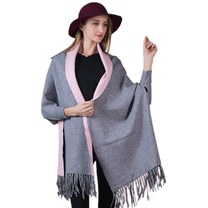 Women Scarf Winter Women Scarves Long Wrap Shawl Thick Warm Cotton Cashmere Wool Poncho Solid Women's Scarf Cape with Sleeves