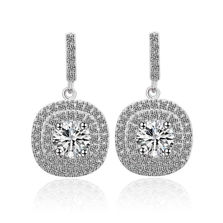 FIVE COLOR OPTIONS Brand Latest Design Glittering Cubic Zirconia Paved Halo Earrings Wedding Jewelry GLE3694 | Украшения и