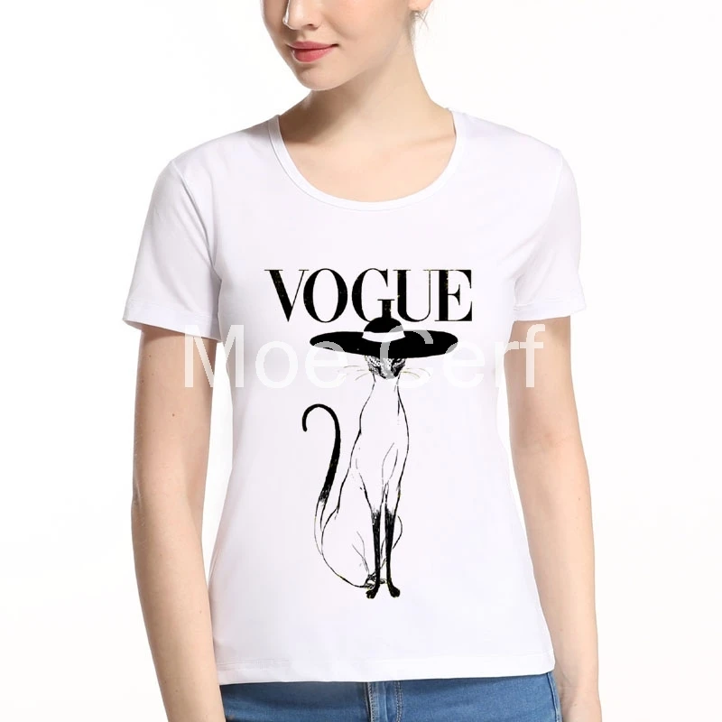 Новые поступления модные летние футболка Для женщин VOGUE с принтом белый футболки