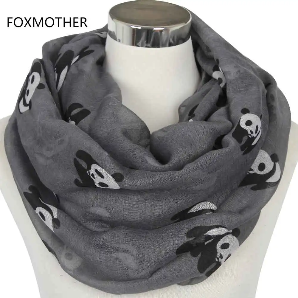 FOXMOTHER модный серый синий панда животное Бесконечность шарф шарфы для женщин/Дамы подарки - Цвет: Dark Grey