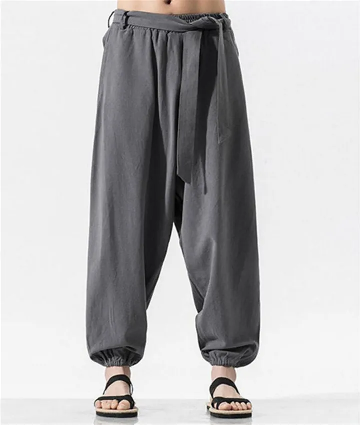 

New Hip Hop Cotton Linen Harem Pants Men Plus Size Wide Leg Trousers 5XL 6XL 7XL Autunm Casual Pants Cross-pants